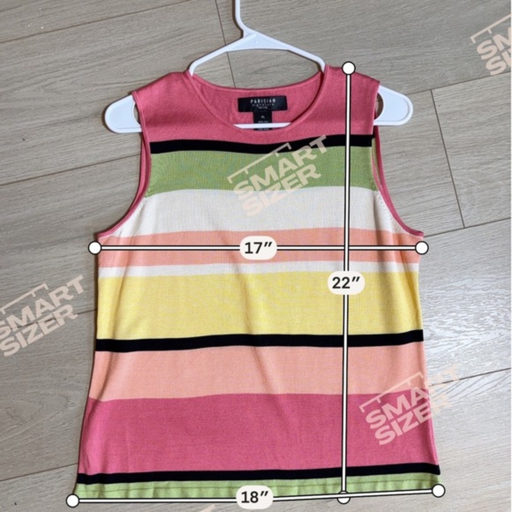 Parisian Signature Petite 100% Silk Striped Sleeveless Knit Top Pink Green PL - Picture 7 of 7